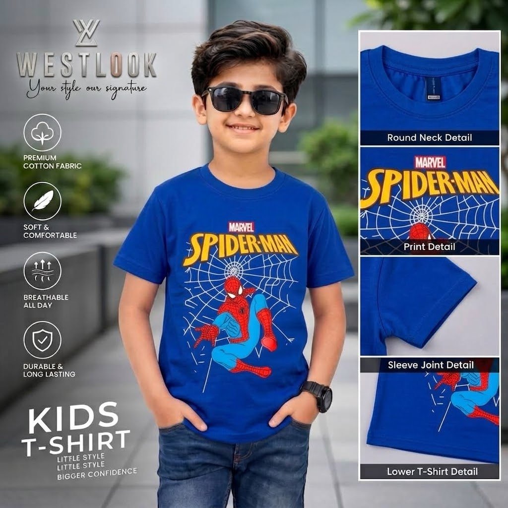 KIDS PREMIUM T- SHIRT (SPIDERMAN EDITION) - ROYAL BLUE